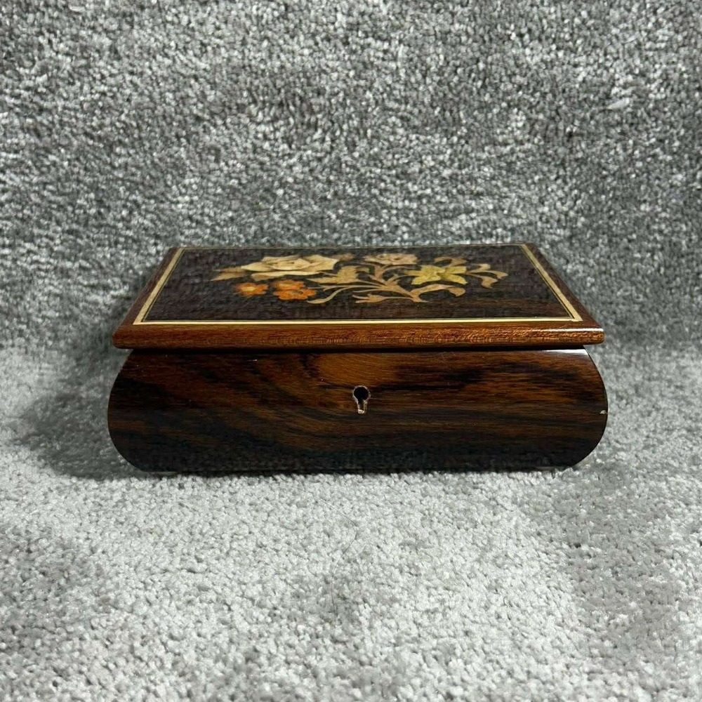 Reuge Music Box Brown Floral Marquetry Lara's Theme Italy Vintage